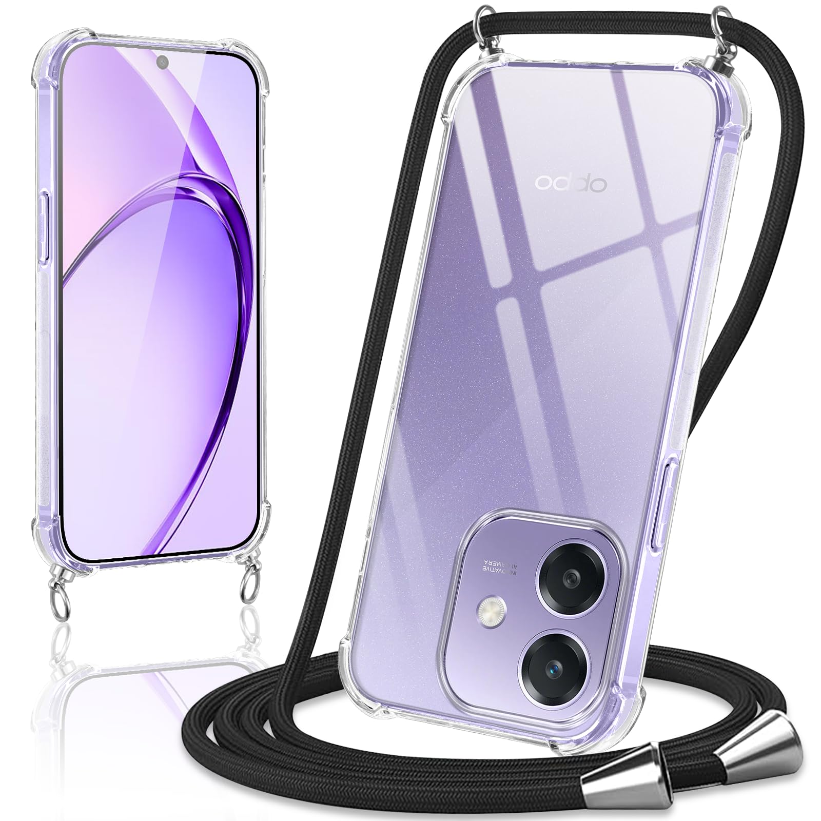 ISOI Cover con Cordino per Oppo Find X3 Neo, Custodia Trasparente