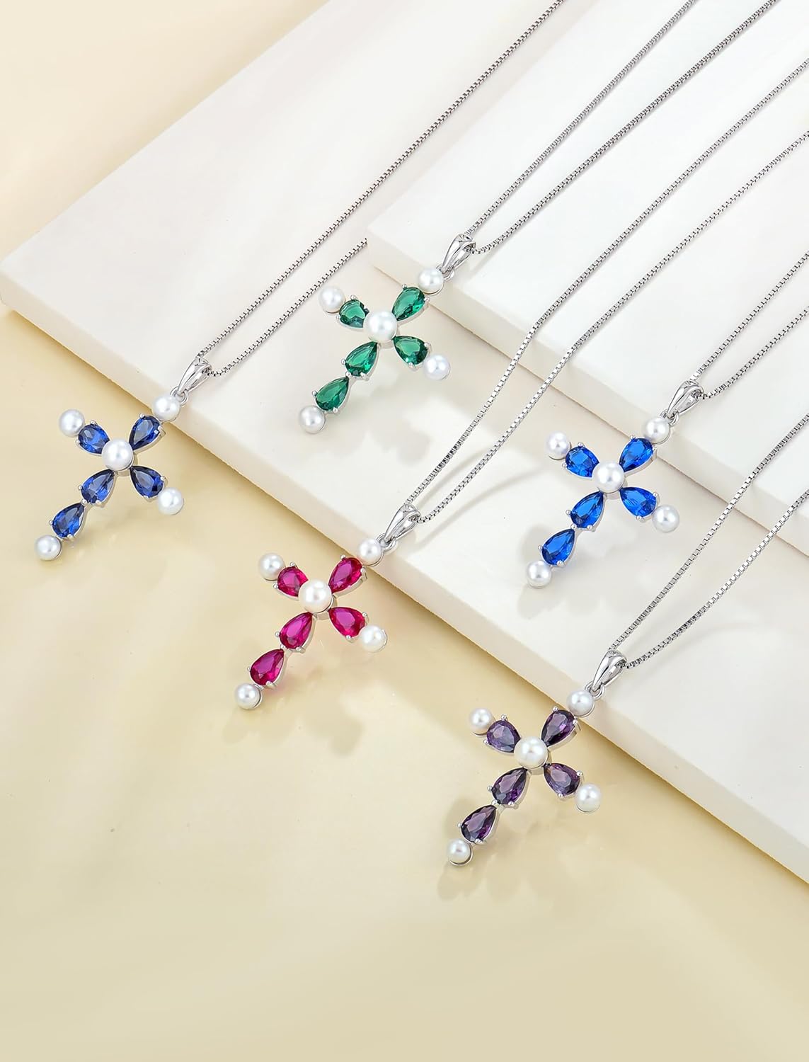 YL Cross Necklace 925 Sterling Silver Freshwater Pearls Pendant Birthstone Religious Jewelry for Women - Image 4