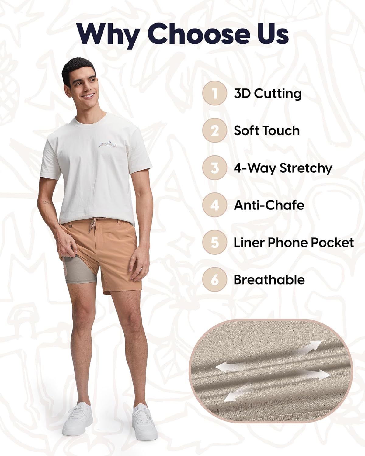 maamgic Mens Casual Shorts with Compression Liner 5/7 Inch Classic Fit Khaki Shorts - Image 3