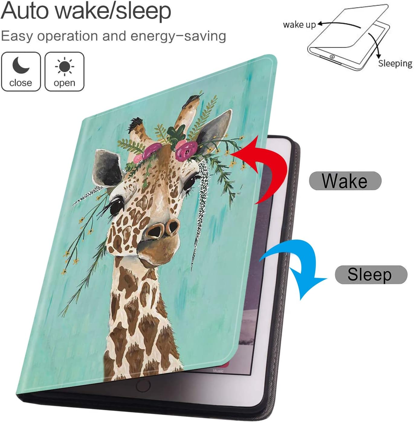 for Samsung Galaxy Tab A8 10.5-inch Case, Ultra-Thin Multi-Angle Bracket Full Body Case with Wake/Sleep Function, for Samsung Galaxy A8 2022 [SM-X200/X205/X207] - Giraffe with Floral Headgear image 3