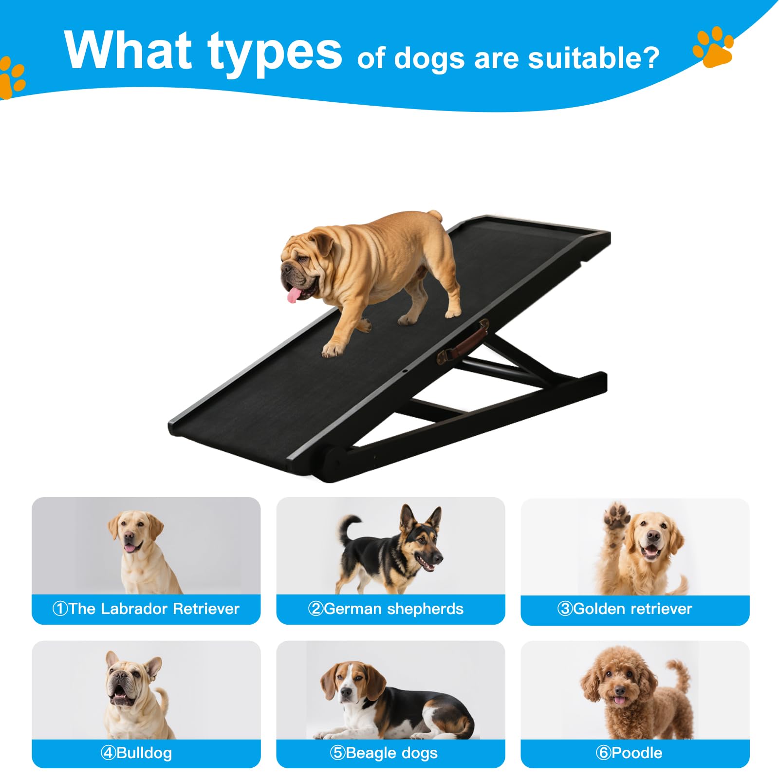 Hunderampe für Bett und Couch, 5 Stufen verstellbare Haustierrampe für kleine bis große Hunde (Schwarz, 115)