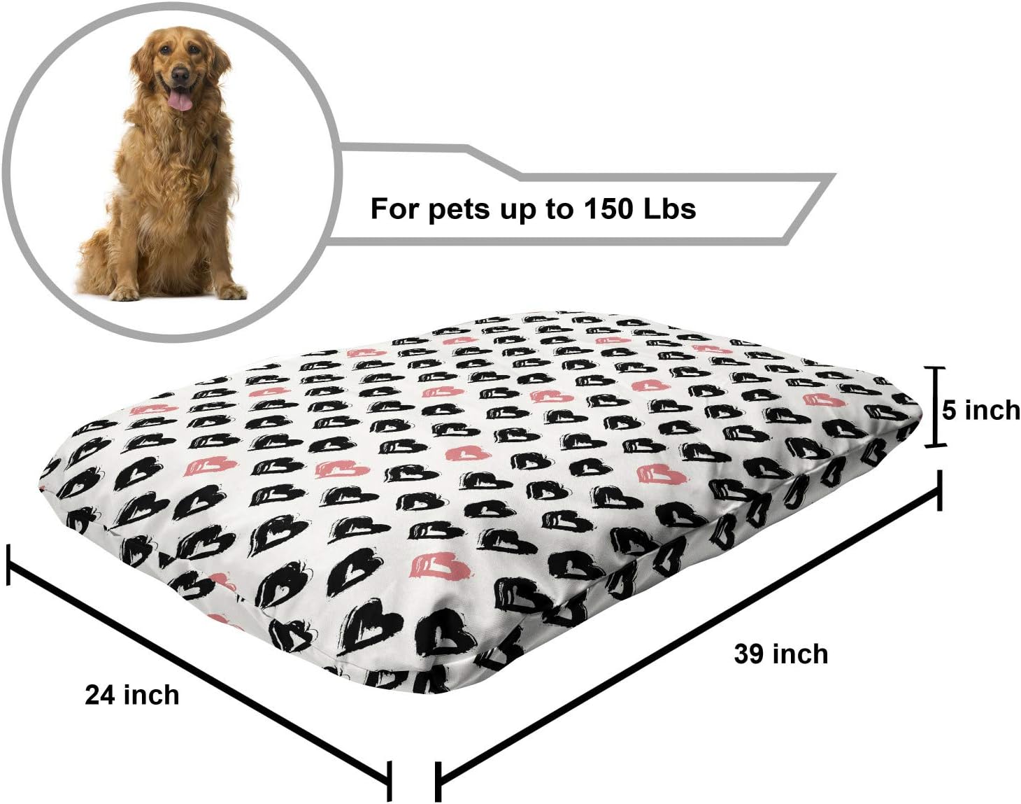 review Lunarable Heart Pet Bed, Valentines Day Concept Romantic Design of Brush Stroked Heart Shape Pattern, Chew Resistant Pad for Dogs and Cats Cushion with Removable Cover, 24