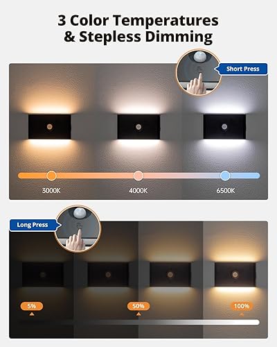 Miniatura 2 de wowatt Luz de escalera recargable con sensor de movimiento, luces nocturnas negras con montaje magnético, luces de paso regulables para interiores
