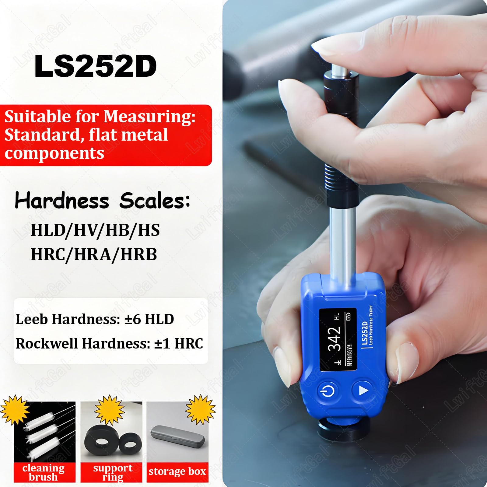 DuróMetro De Metales Digital PortáTil, Probador De Dureza, Probador PortáTil Digital Hld Hra Hrb HRC Hv HB HS Alta PrecisióN For Acero MetáLico LS252D