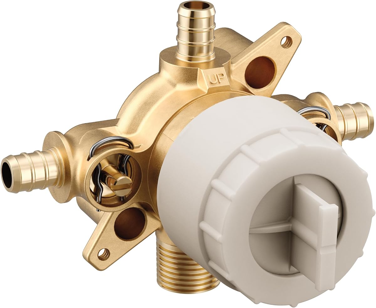 Moen U140XS M-CORE Válvula mezcladora prefabricada para bañera y ducha de 4 puertos con anillo de engarzado Conexiones y topes PEX