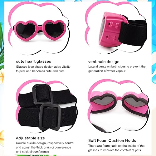 Miniatura 6 de IKUSO Gafas de sol para perro de raza pequeña, protección UV con correa ajustable, gafas de sol para perro con corazón para protección ocular