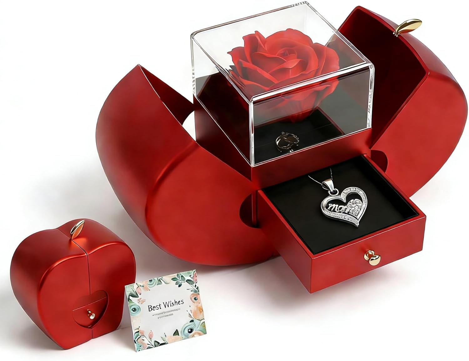 Preserved Real Rose with I Love You Necklace 100 Languages, Gifts for Girlfriend, Women, Mom, Wife, Gifts, Valentine's Day, Mother's Day, Birthday, Anniversary