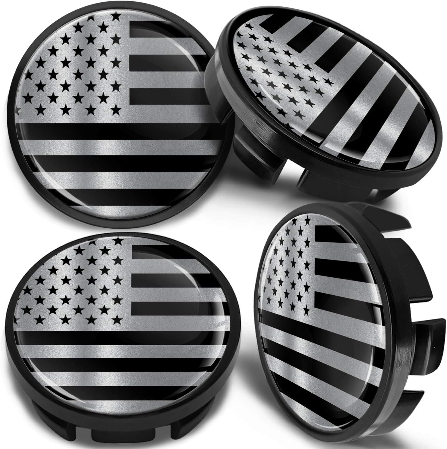 4 x Universal Wheel Centre Alloy Hub Center Caps Hubcaps Compatible with VW Part Number: 3B7601171 USA United States of America American Star National Silver Flag 65mm CV 16