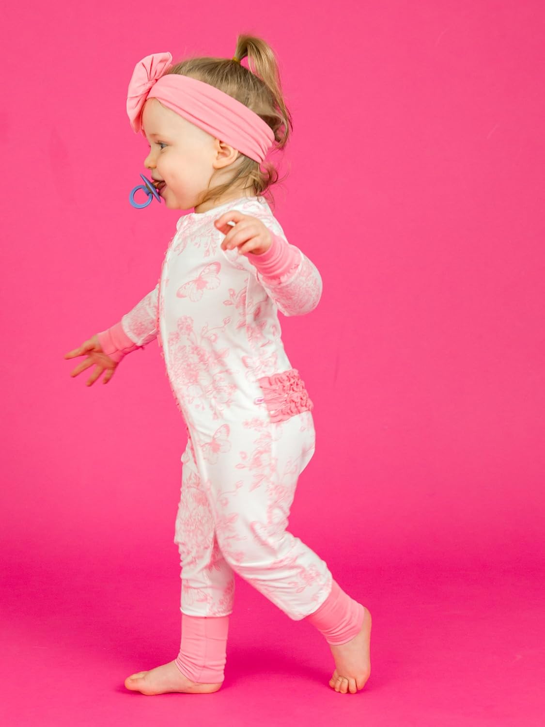 RuffleButts SoftSnooze™ Viscose from Bamboo Baby Girls Ruffle One Piece Convertible Pajamas - Image 5