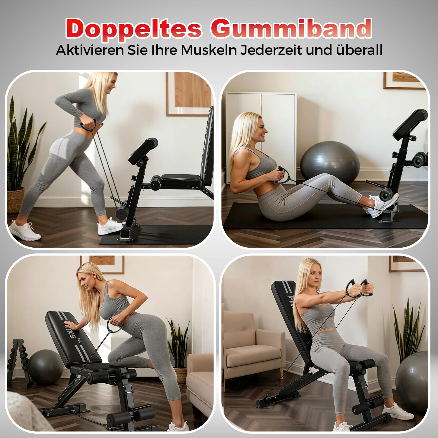 Hantelbank für Zuhause, Verstellbare&Klappbare Hantelbank Multifunktion, Belastung 400KG, Fitnessbank Verstellbarer mit 7-Fach Rückenlehne&3-Fach Sitz, Ganzkörpertraining Home Gym