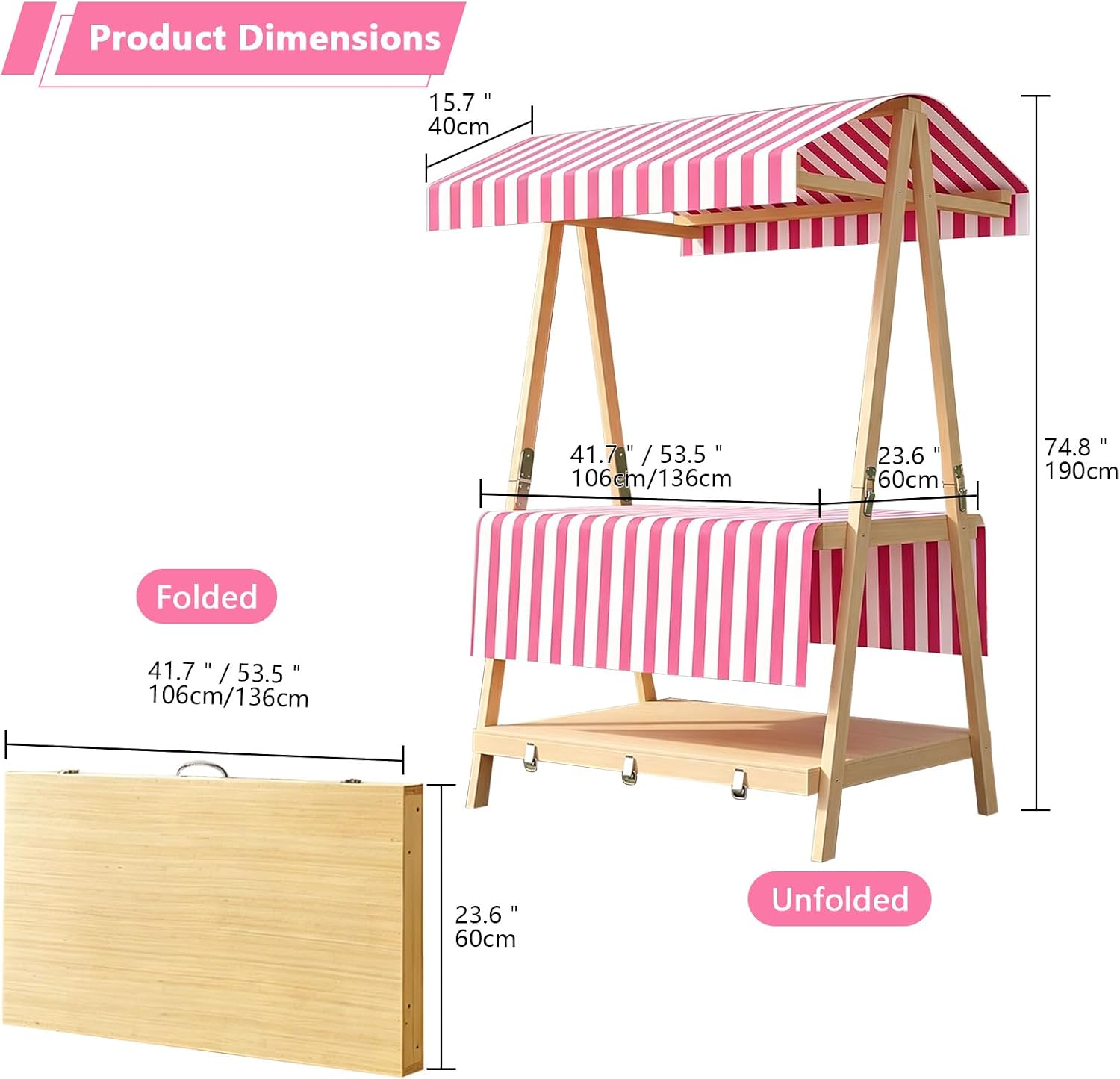 Hand-Carried Portable Folding Farmers Market Stand – Collapsible Market Stall with Awning, Lightweight Outdoor Farm Stand, Vending Stand with Canopy for Farmers Mar Blue 41.7X23.6X74.8in/106X60X190cm