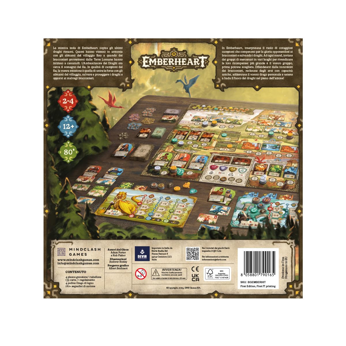 DEVIR Emberheart – Gioco da Tavolo Strategico Fantasy con Draghi, Piazzamento Lavoratori e Gestione Risorse, 2-4 Giocatori, Edizione in Lingua Italiana