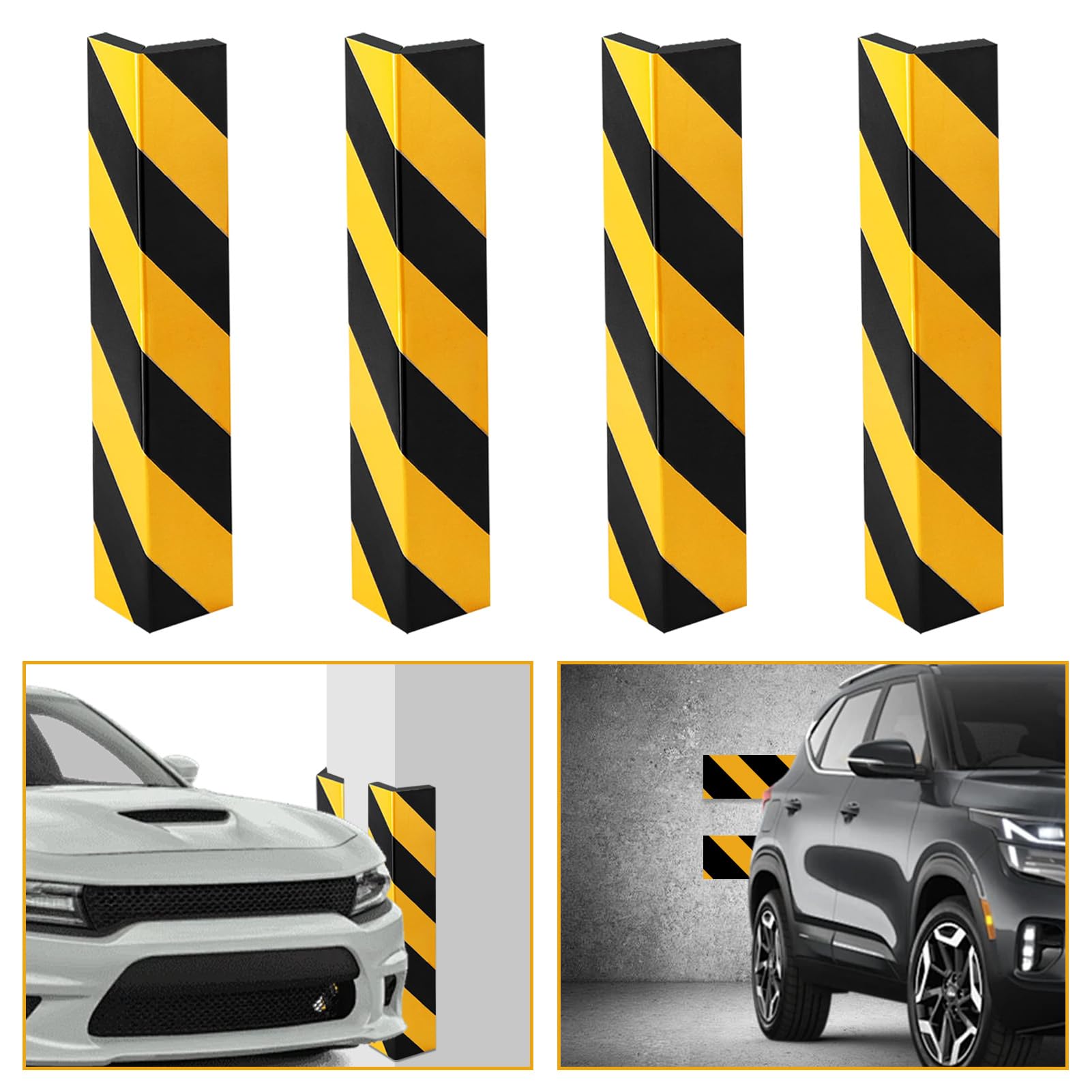4 Pezzi Protezione per Bordi della Porta, Garage, con paracolpi portiere auto per i bordi delle porte, Strisce Nere e Gialle, per Parcheggi, Garage e Angoli Parete