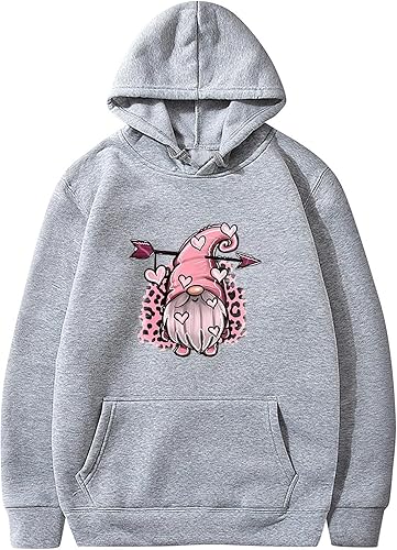 Miniatura 5 de Sudaderas para el día de San Valentín para mujer, diseño de leopardo, gnomo, corazón, manga larga, sudaderas con capucha de moda para San Valentín