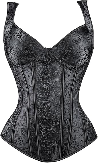 Kimring Womens Gothic Jacquard Shoulder Straps Tank Overbust Corset Bustiers