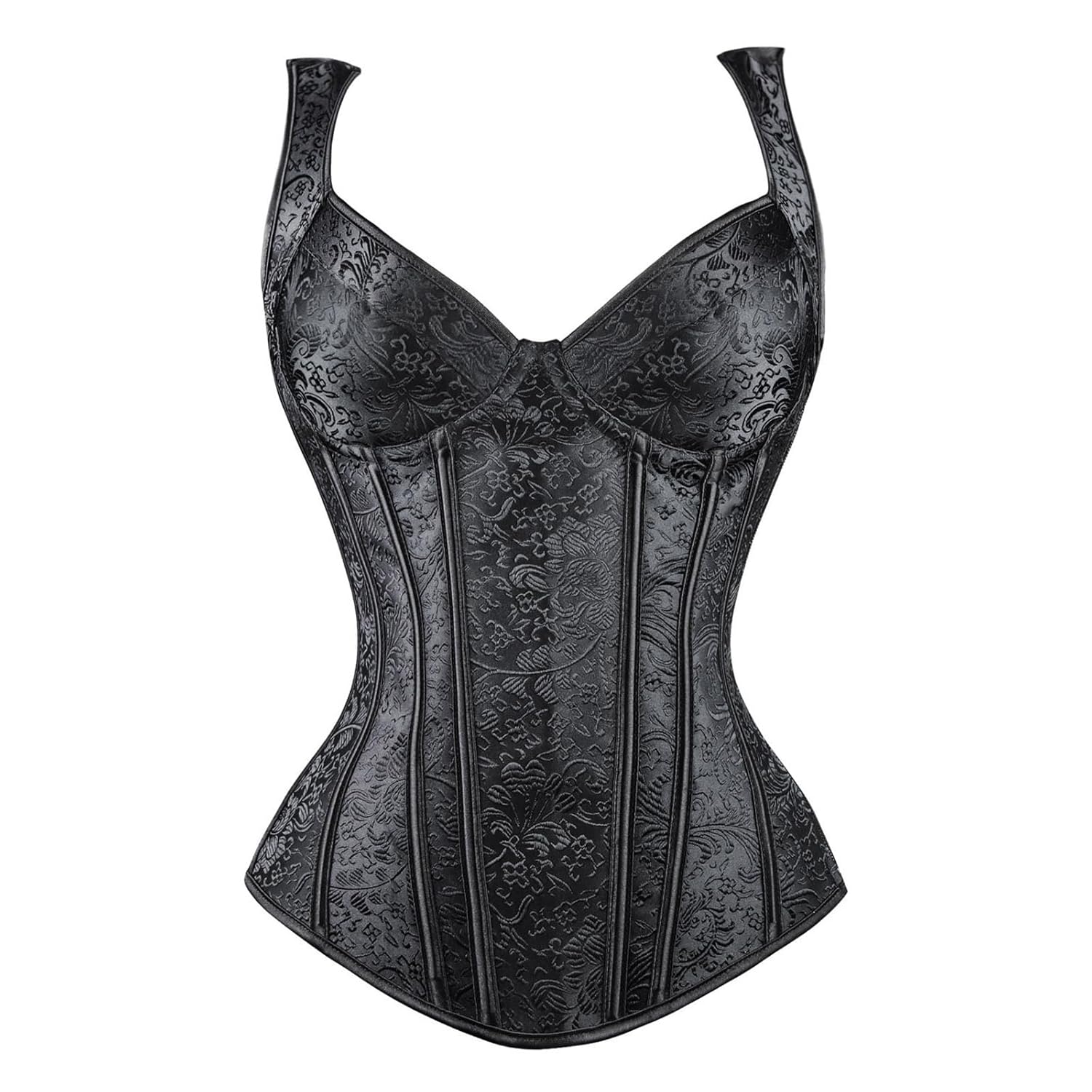 Kimring Womens Gothic Jacquard Shoulder Straps Tank Overbust Corset Bustiers
