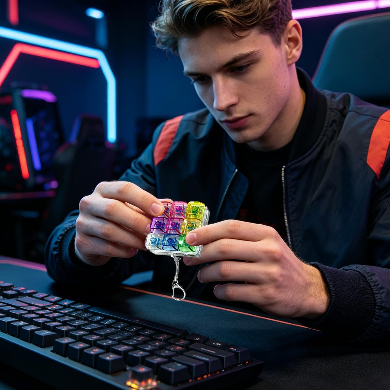 Klawiatura Fidget | 9 sensorycznych przycisków | Zabawka antystresowa z kliknięciem ze światłem, do szkoły pracy, domu, samochodu, samolotu, podróży, na imprezę