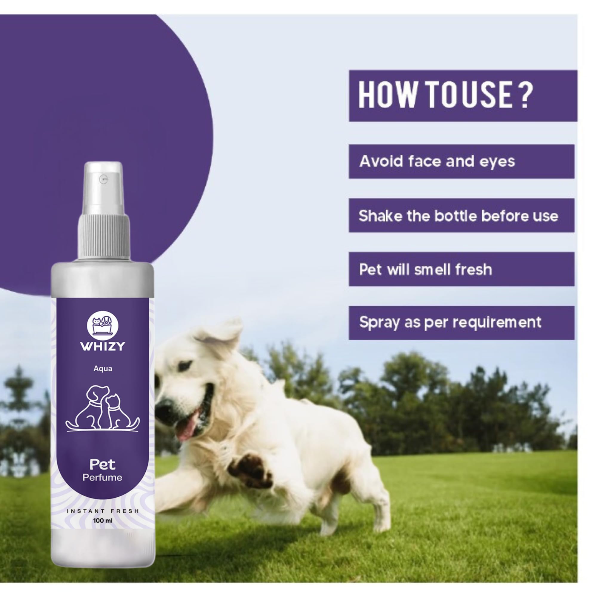 Whizy Pet Deodorant (Aqua) - Long Lasting fragrance spray for dogs, Smell Remover for Dogs,Cats,Puppy, kitten 1