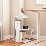 MAHANCRIS End Table with Charging Station, C-Shaped Narrow Side Table, White Nightstand with Storage, Narrow Bedside Table for Small Spaces, End Tables Living Room, Bedroom, White ETWT18E01Z