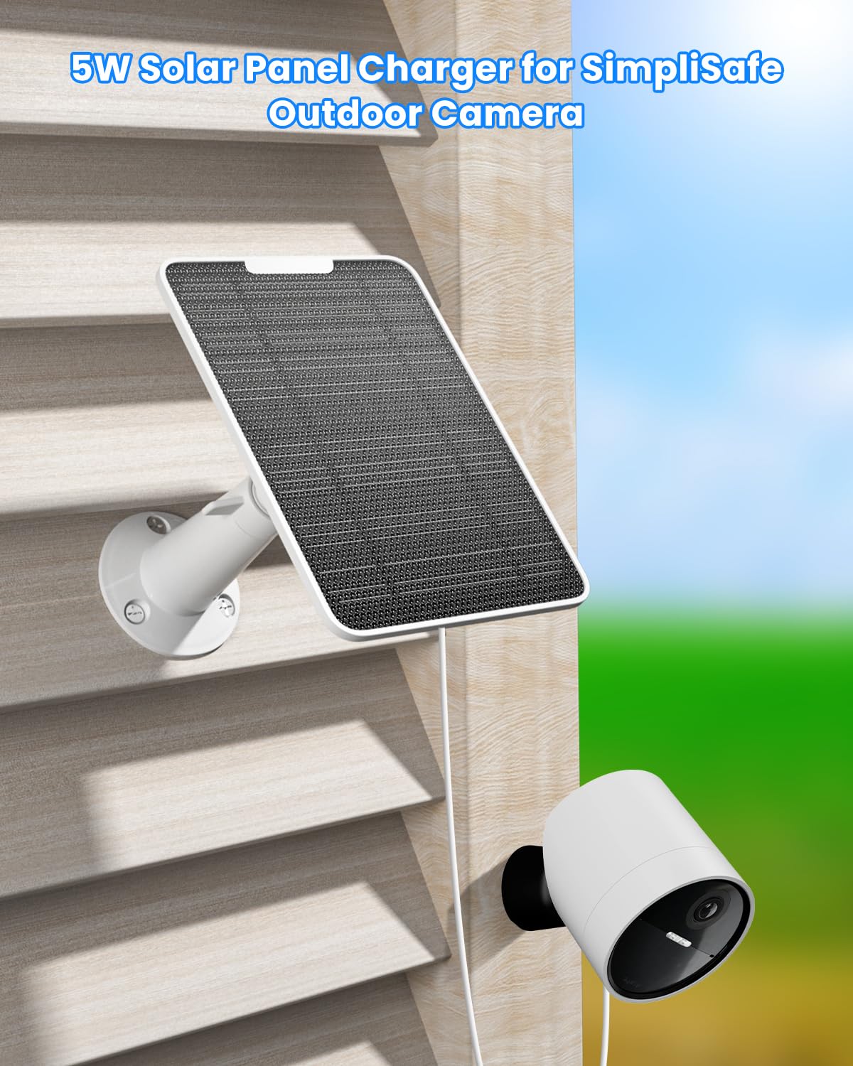 Pannello solare da 5 W per telecamera esterna Simplisafe, caricatore a pannello solare per telecamera di sicurezza esterna SimpliSafe, impermeabile IP65, cavo di ricarica da 3 m, supporto a parete