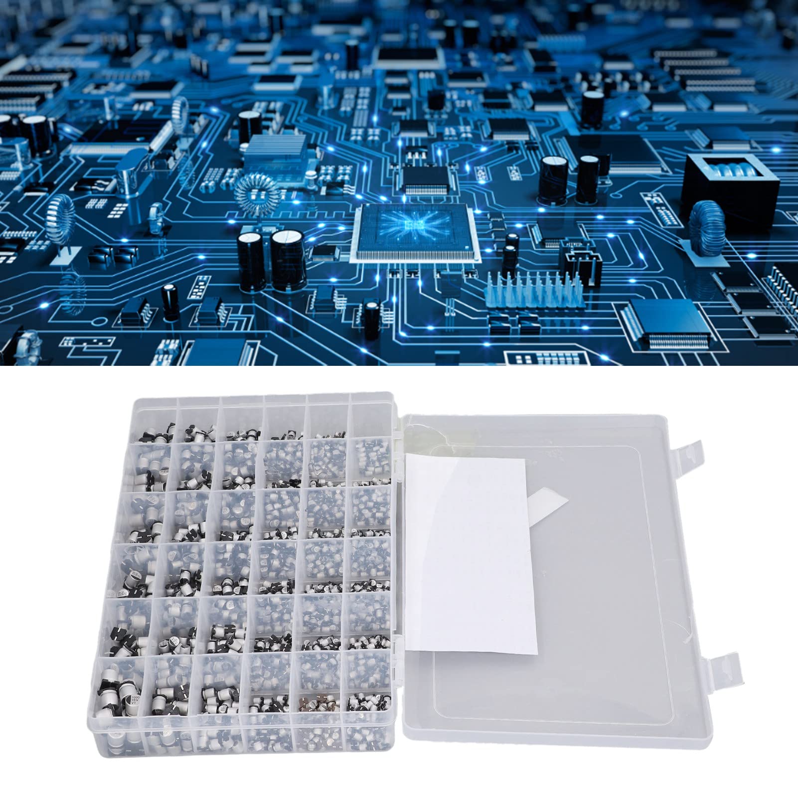 Kit de condensadores SMD, surtido de condensadores electrolíticos de aluminio de 1520 piezas, 36 valores de 1 uF a 1000 uF para electrónica