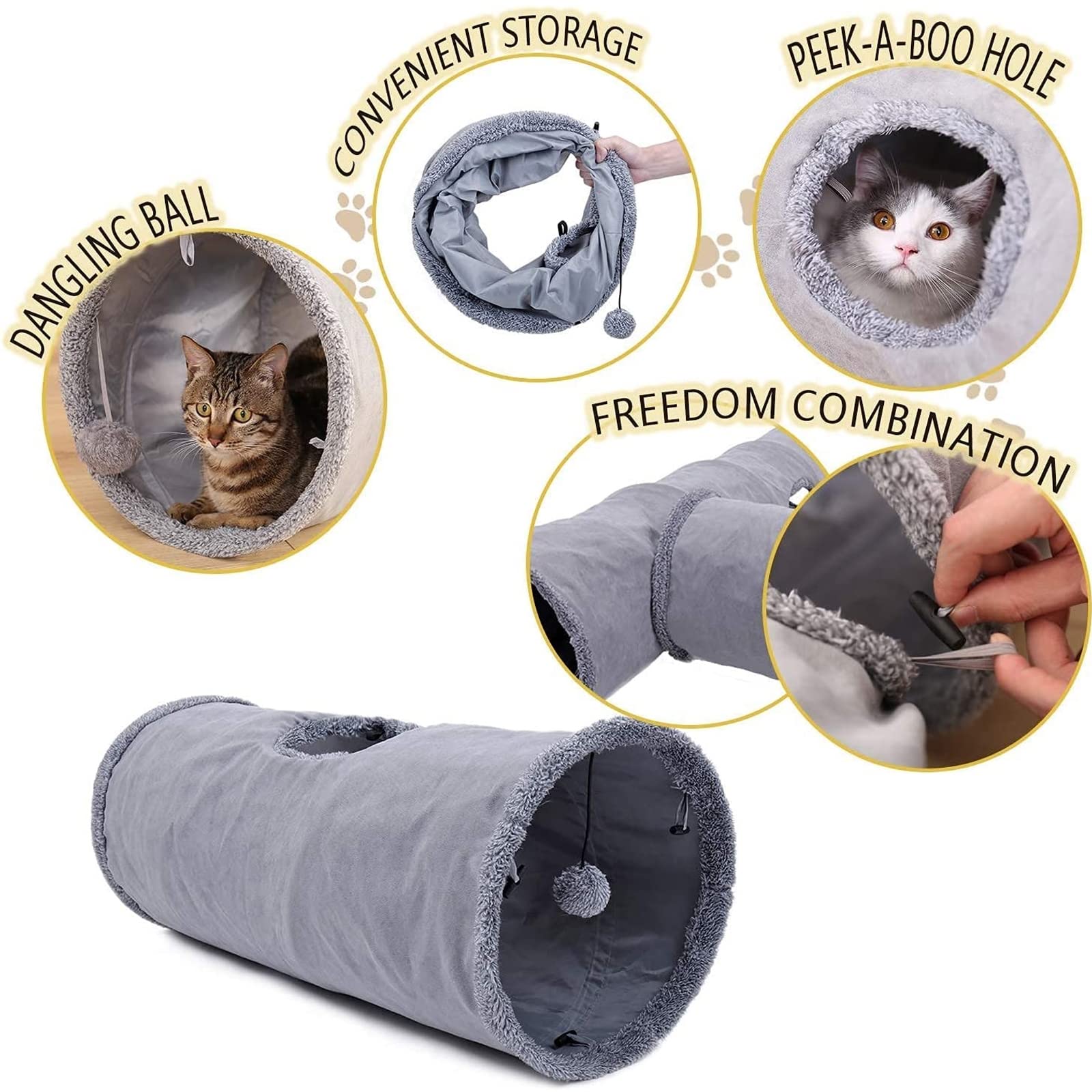 Zusammenklappbarer Katzentunnel Für Haustiere, Katzenspielzeug, Spieltunnel, Strapazierfähiges Wildleder, Versteckbarer Haustier-Crinkle-Tunnel Mit Ball