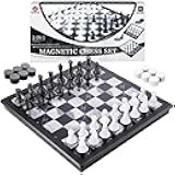 2-in-1 Chess Set and Magnetic Checkers Set - Foldable 13-inch Travel Board Game, Durable Plastic, Puzzle and Strategy Toys for Kids and Adults