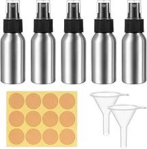 Pack of 5 Small Spray Bottles, 50 ml, Aluminium Spray Bottle, Atomiser, Empty Spray Bottles for Filling, Spray Bottle, Pump Bottle for Cosmetics, Liquid, Essential Oils, with 2 Funnels, 1 Sticker