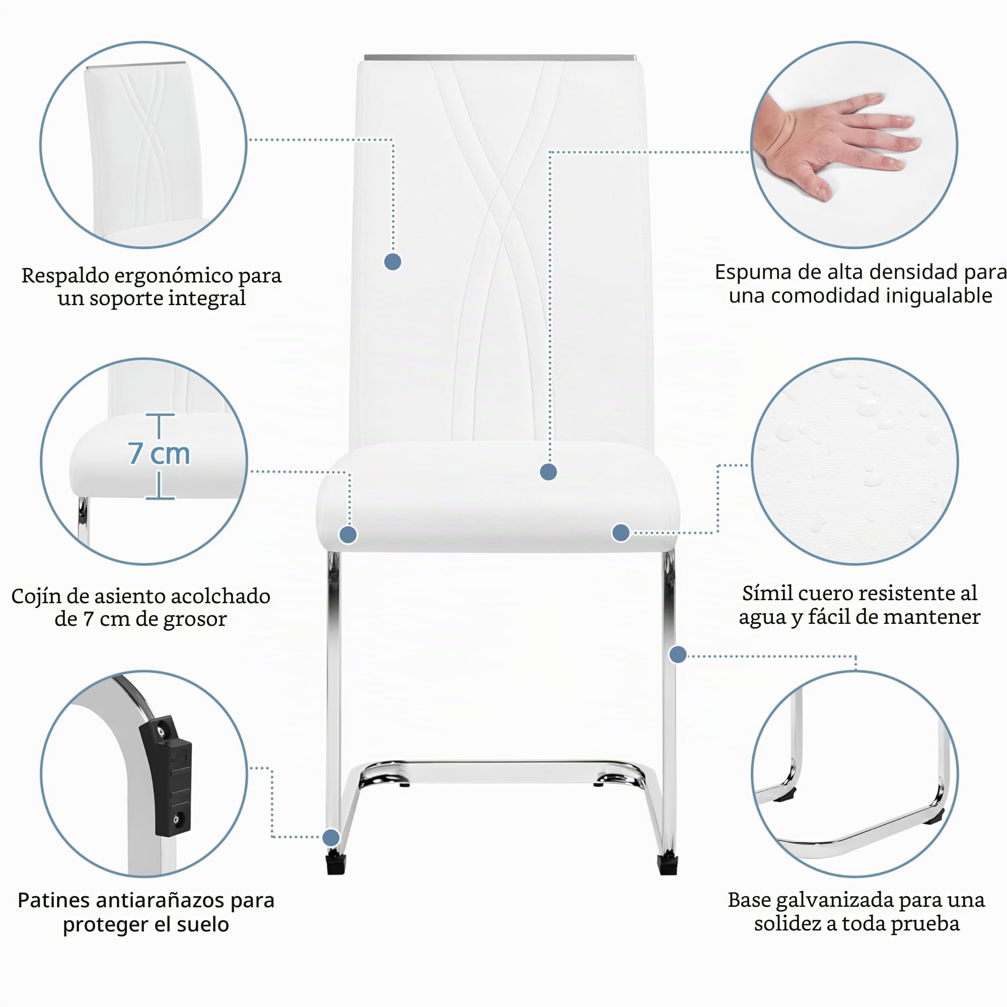 Yaheetech Juego de 4 Sillas de Comedor Cocina Moderna Piel Sintética Blanca | Conjunto de 4 Sillas de Cocina, Sillón Tapizado de Piel Sintética, Pata de Metal, Silla Modernas, Asinto Tapizado