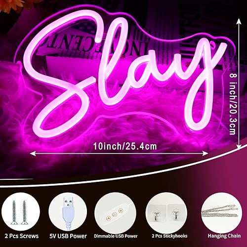 Miniatura 3 de Pink Slay - Letrero de luz de neón LED para decoración de habitación de dormitorio, funciona con USB, centro de juegos, luz de neón para niñas,