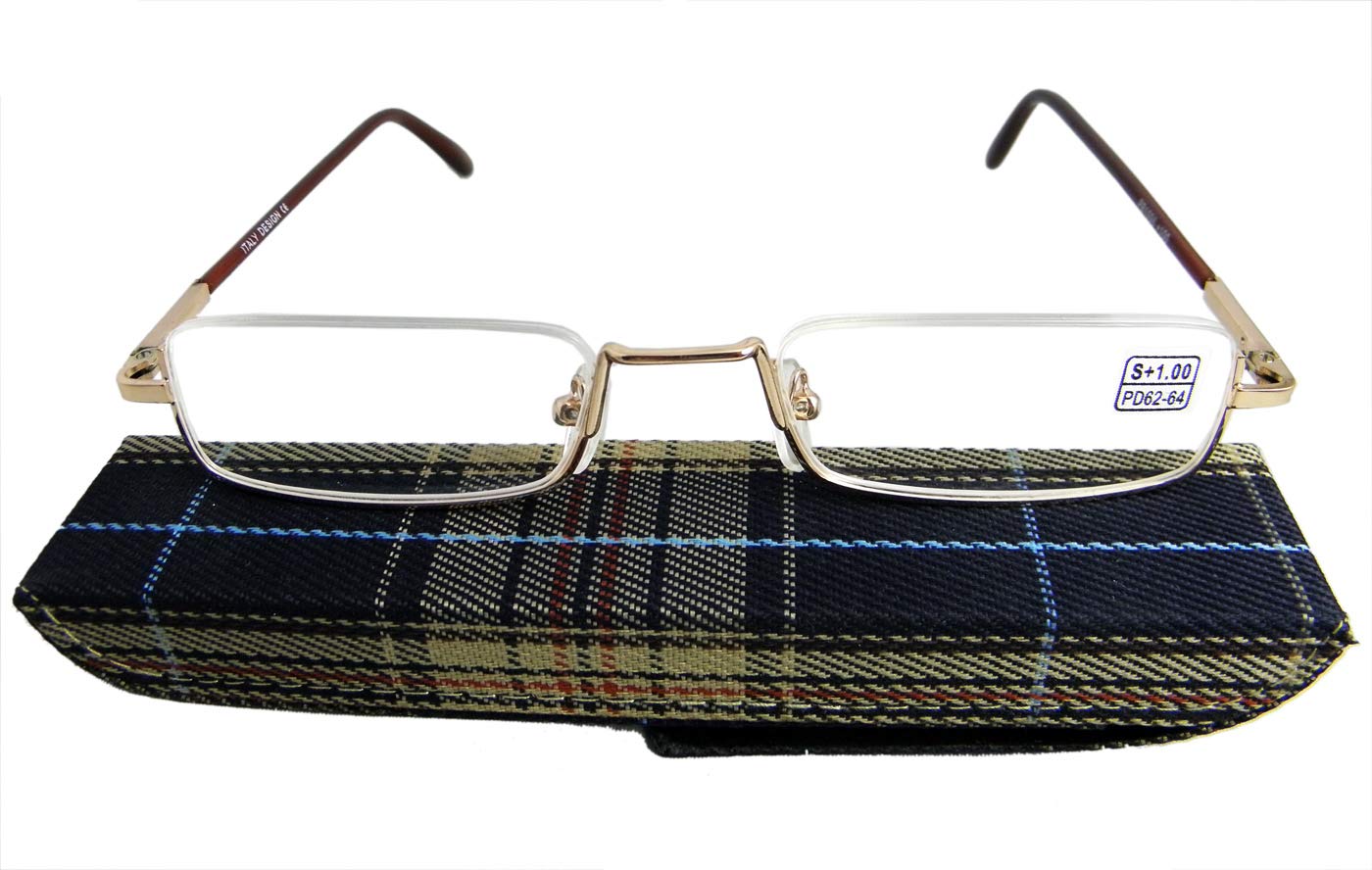 Circleperson Men Topless reading glasses metal slim portable spring hinge 1 to 4 w case (Gold, 3)