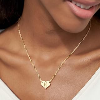 Gold Initial Heart Necklace for Women 14K Gold Plated Dainty Letters Love Heart Pendant Necklace for Summer Beach Jewelry Gift