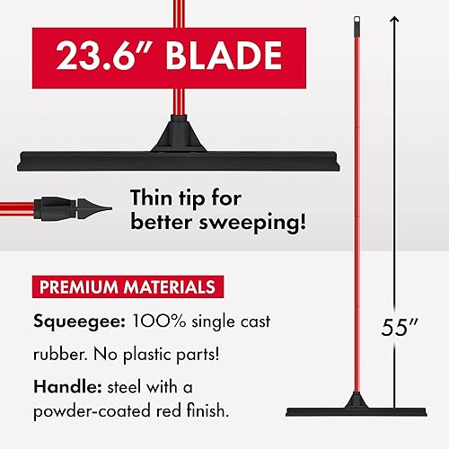 Miniatura 10 de RAVMAG - Escobilla de goma resistente con hoja de 17.7 pulgadas de ancho y 1 mango de 55 pulgadas de largo, limpia y seca, ideal para suelos de