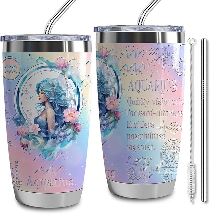Aquarius Gifts for Women Girls,12 Zodiac Constellation Tumbler,20 oz Stainless Steel Insulated Tumblers with Lid,Birthday Christmas Gifts for Daughter Sisters (Aquarius)