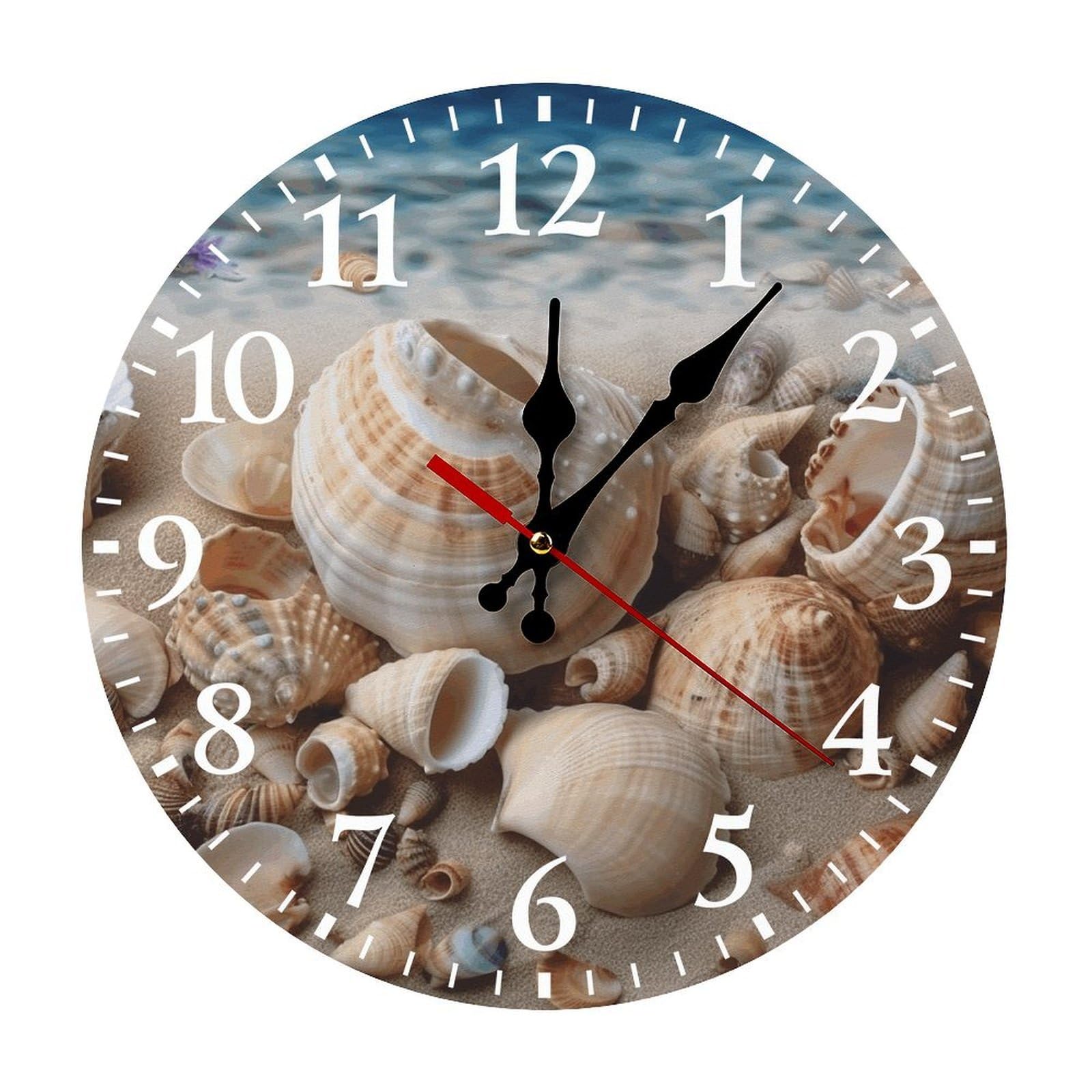 NTVOWPZO 10 Inch Wall Clock Seashells by The Seashore Battery Operated Wall Clocks Silent Non-Ticking Round Wall Clock for Living Room Kitchen Home Office Wall Decorative Clock