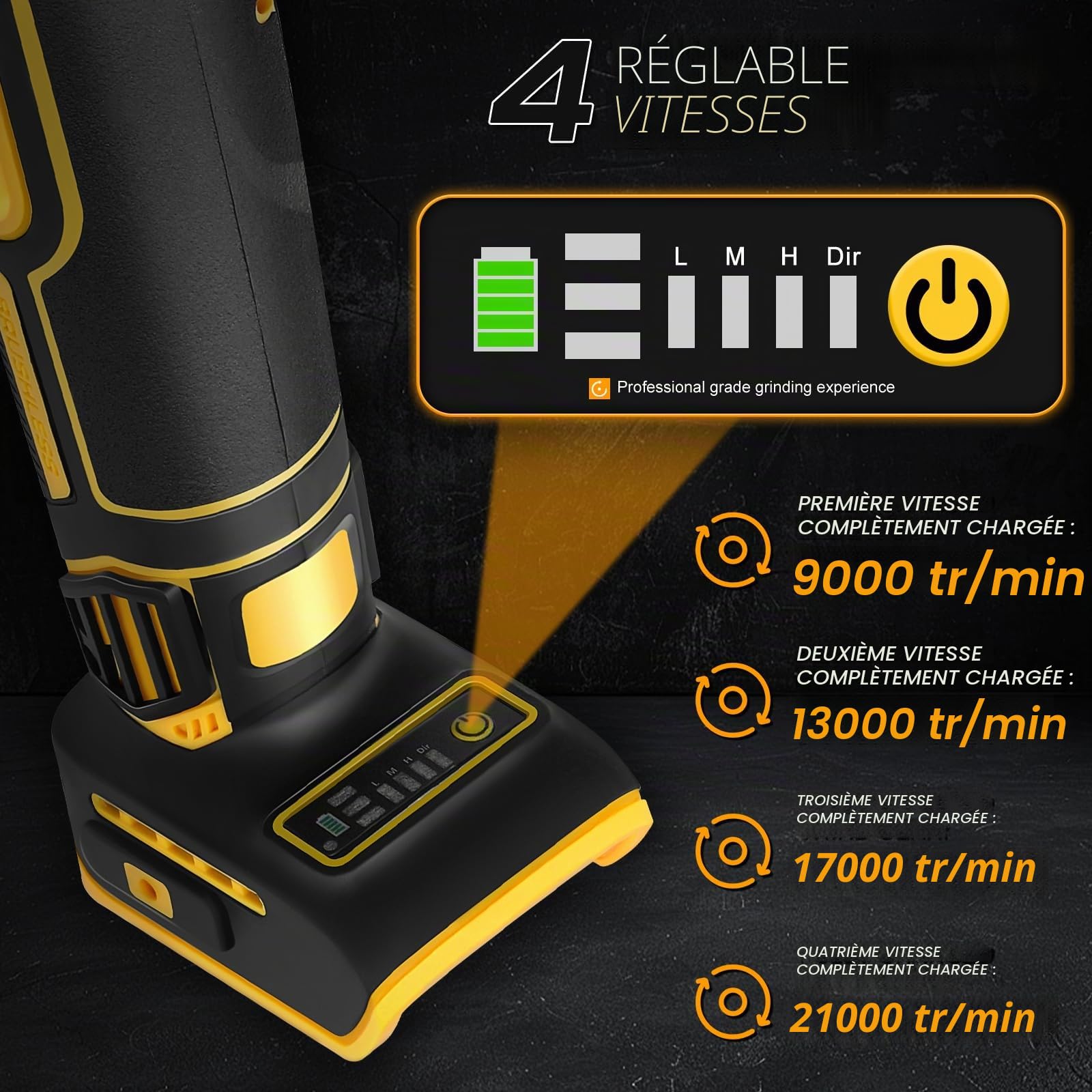 Meuleuse droite sans fil compatible avec batterie Dewalt 20 V, meuleuse droite sans brosse, mandrin de 6 mm et 4 vitesses variables (sans batterie)