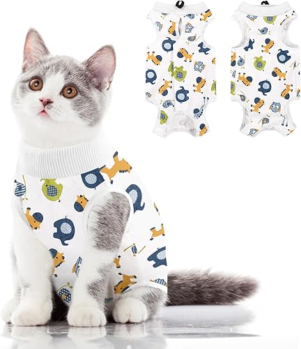 SUNFURA Traje de recuperación para gatos, body quirúrgico completo para protector de heridas abdominales, antilamidas después de la cirugía,