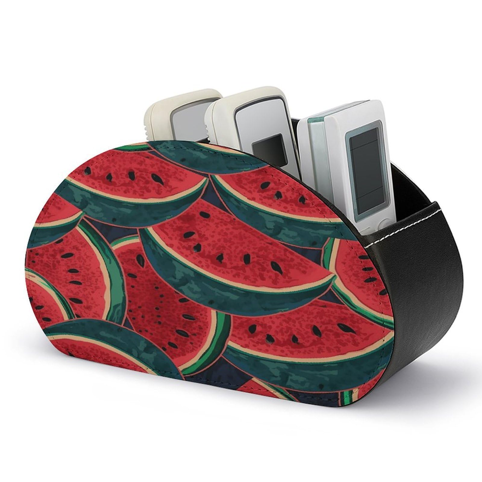 VstaDank Red Watermelon Remote Control Holder Farmhouse TV Media Remote Storage Box with 5 Compartments PU Leather Remote Caddy Desktop Organizer for Home Bedside Table Organizer