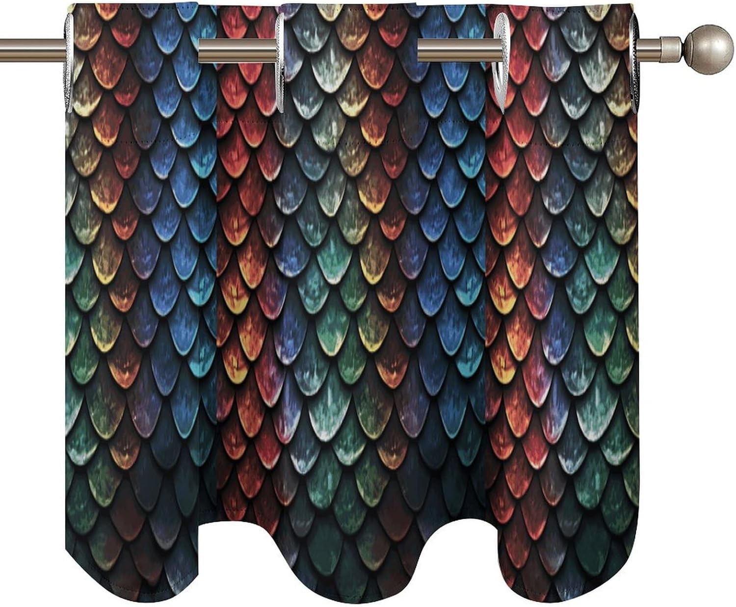 Small Window Curtains, Dragon Scale Printed Mini Window Curtains Valance, Pocket Window Curtains are Suitable for Homes, Offices, Farmhouses, and Restaurants