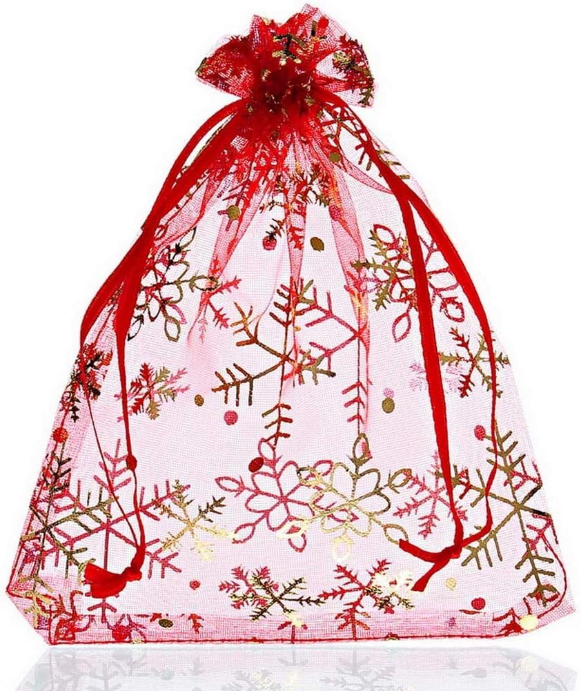 Amazing 🔥 Tvoip 100Pcs Snowflake Organza Bags Party Wedding Decoration Jewelry Packaging Bags Drawstring Candy Gift Bag Pouches (3.5x4.5'' (9x12cm))