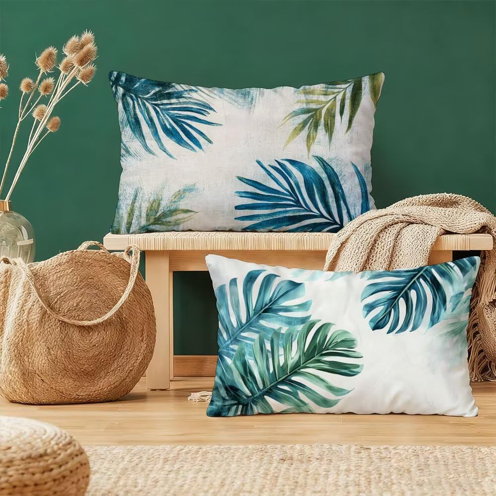 Poszewka na poduszkę 50 x 70 cm Poszewka na poduszkę Zestaw 2 liści Prostokątne poduszki Niebieska Sofa Dwustronna dekoracyjna aksamitna poszewka na poduszkę z niewidocznym zamkiem błyskawicznym