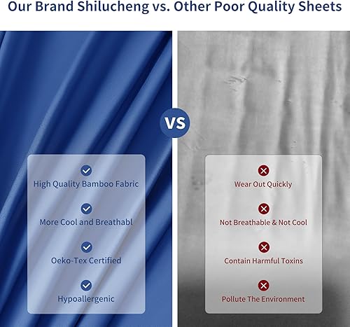 Miniatura 8 de Shilucheng Juego de 6 piezas de sábanas de bambú de 1800 hilos egipcios para cama de tamaño Queen, bolsillos de 16 pulgadas de profundidad, sábanas