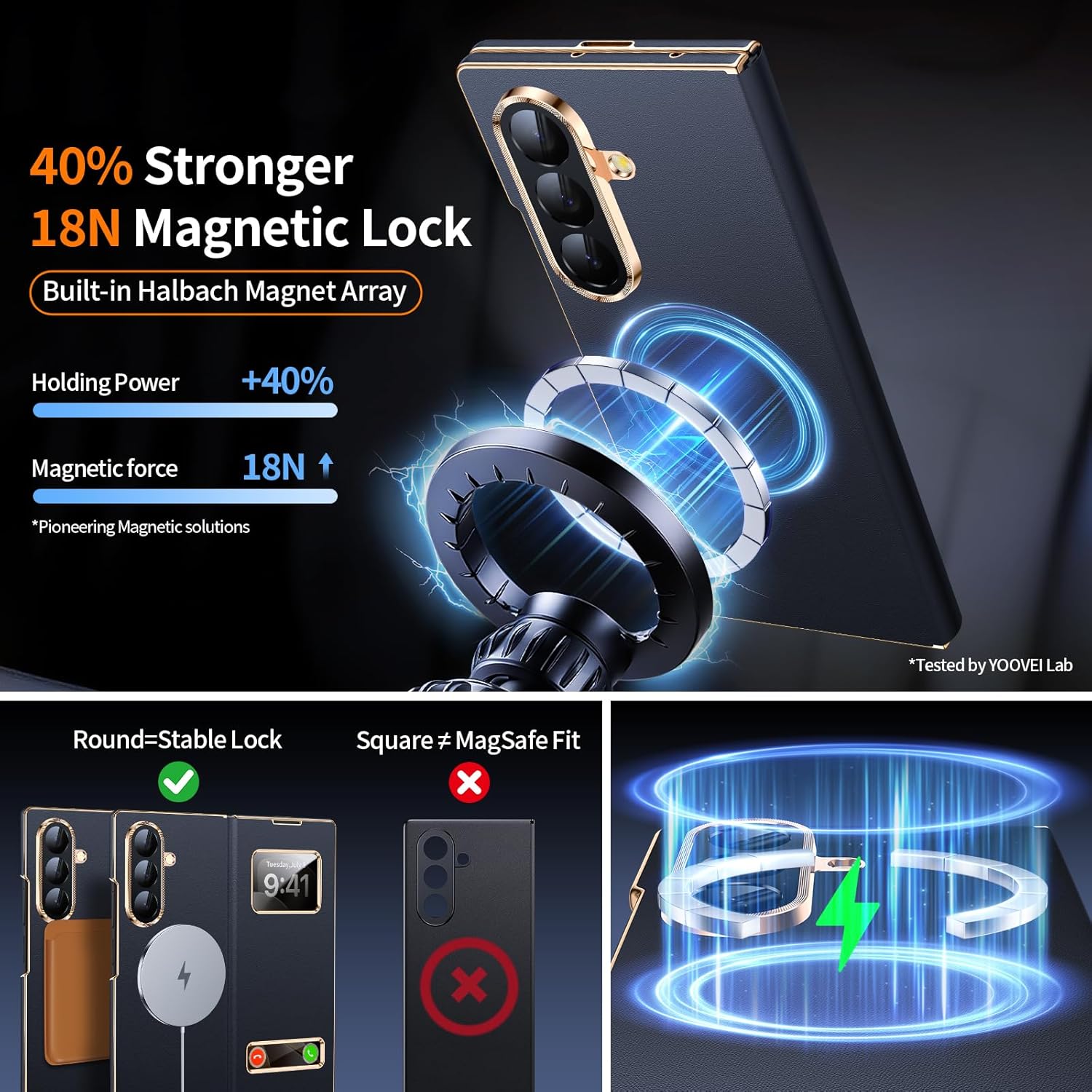 for Galaxy Z Fold 7 Case Luxury Leather with Smart Screen View,Fit for Magsafe,See Calls & Time Without Opening,Magnetic Slim Protective Cover for Samsung Zfold 7 Case Black - Image 3