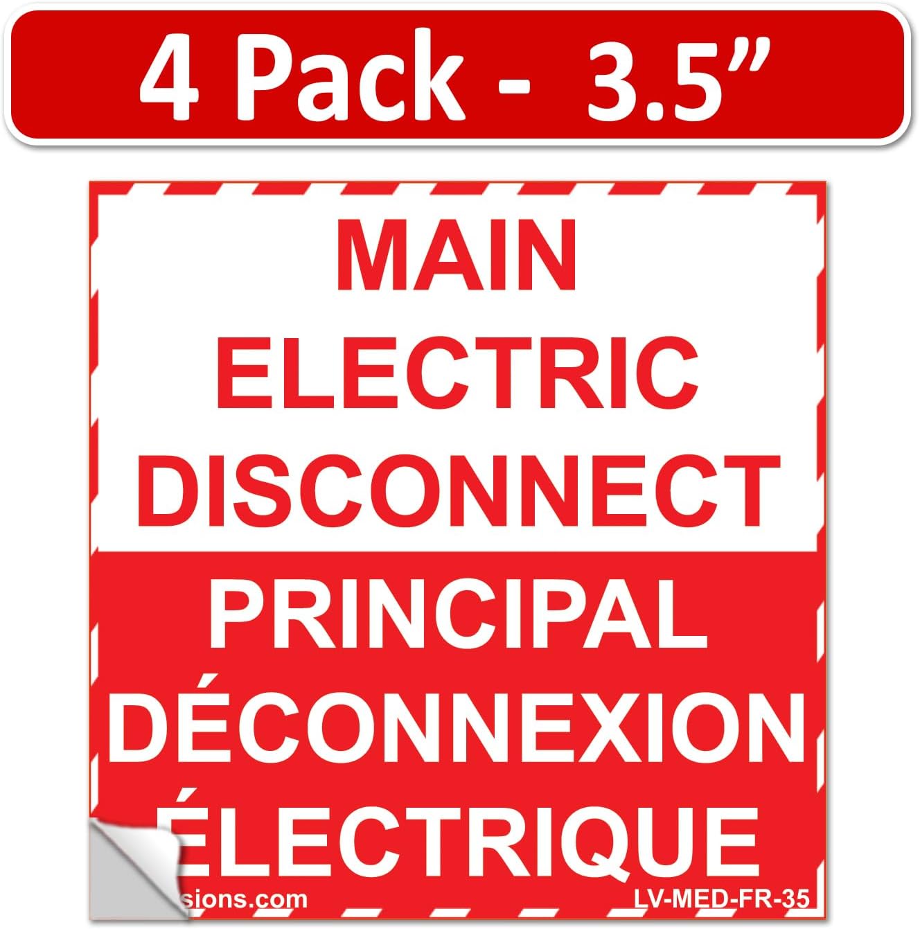 5" x 3.5" Main Electric Disconnect Labels Decal Emergency Danger Sign Notice Sticker Electrical Panel Heavy Duty Ultra Durable Vinyl Waterproof (4 Pack Bilingual French)