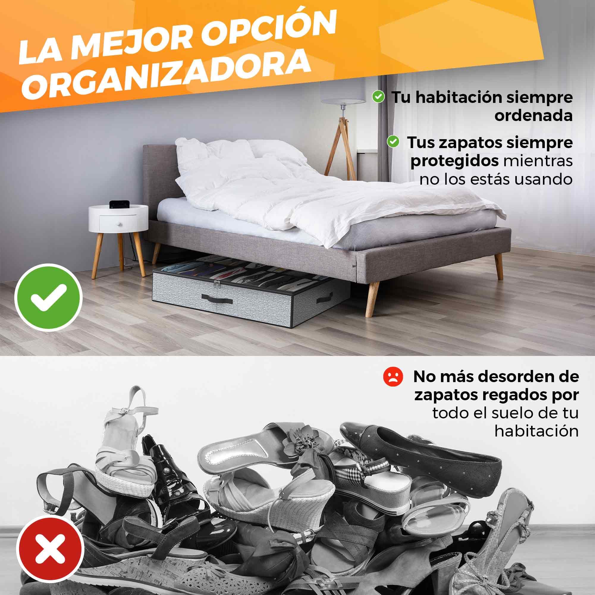 Organizador Zapatos - Zapatero Bajo Cama de Tela - Organizadores de Zapatos - Cajas para Zapato - Zapatero Tela - Organizador Zapato Armario o Debajo Cama - (3 Cajas/36 Compartimentos) - 74,5x60x15 cm