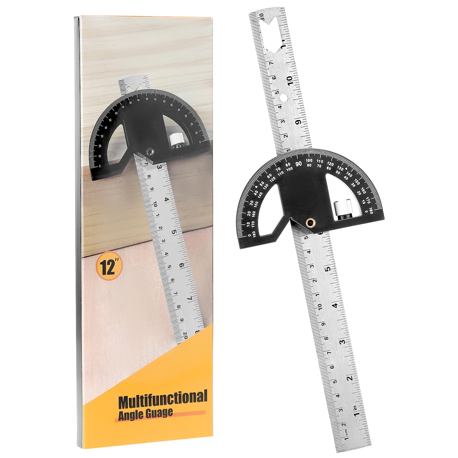 QWORK® Protractor Angle Ruler,Adjustable Angle Gauge Tool with Center Locator & Scribe Function