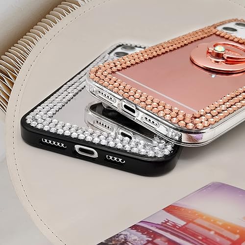 Miniatura 6 de LUVI Compatible with iPhone 15 Plus Mirror Bling Case with Ring Cute Glitter Diamond Rhinestone Holder Loopy Finger Grip Kickstand Stand Luxury