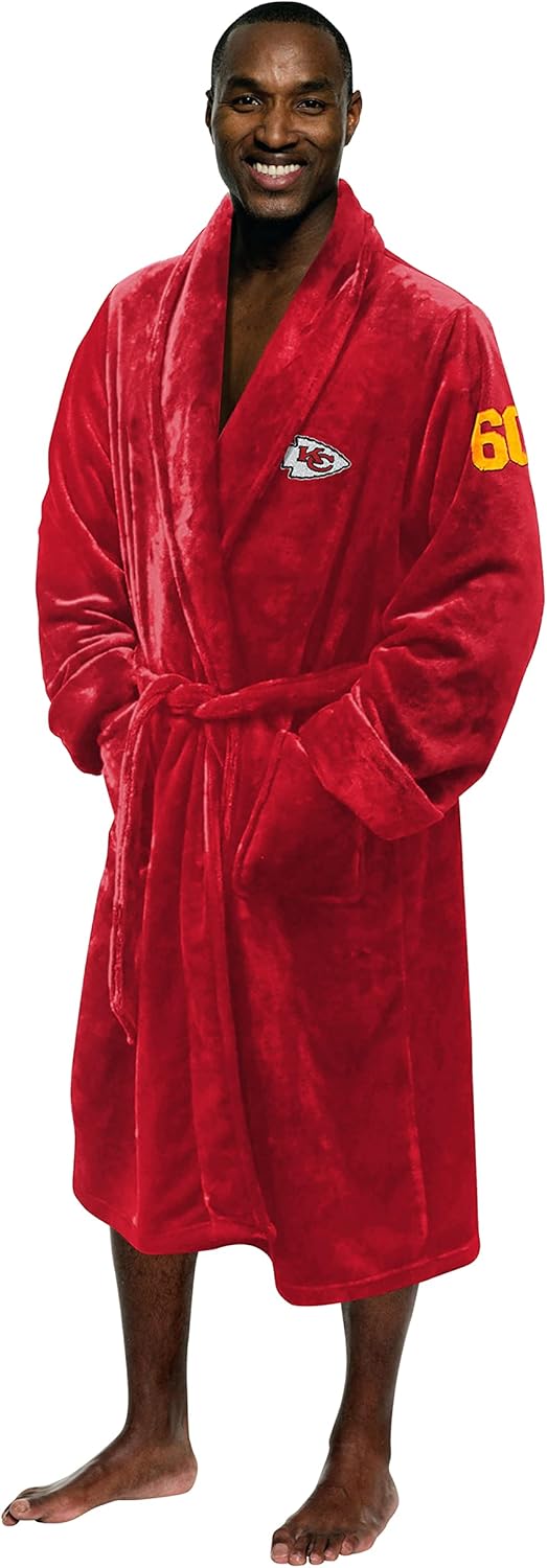 Northwest The Company Official NFL Kansas City Chiefs Men's L/XL Silk Touch Bath Robe with Number, Red, 26" x 47"