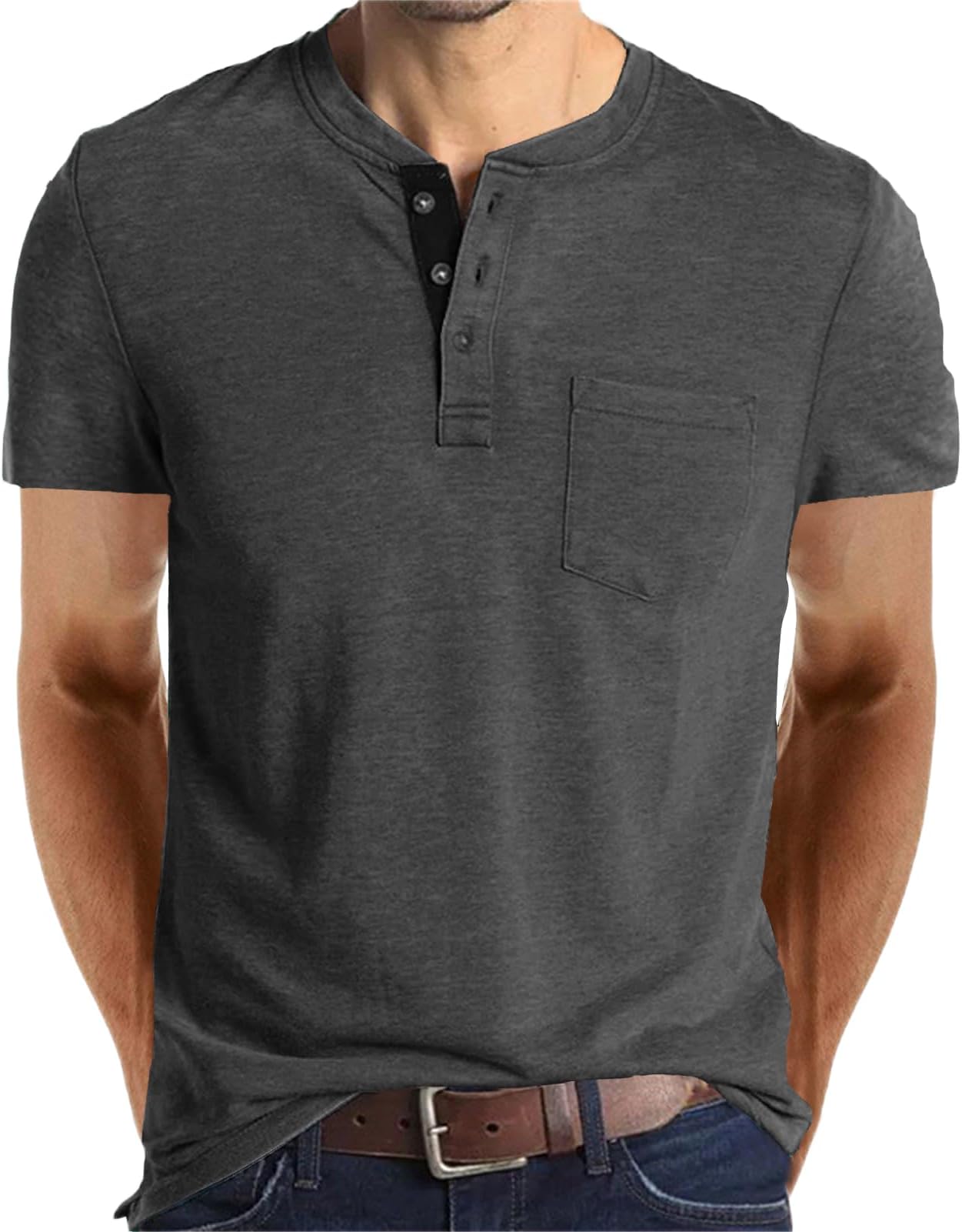 Mens Fashion Henley Shirts Long Sleeve Button Cotton T-Shirt with Pocket