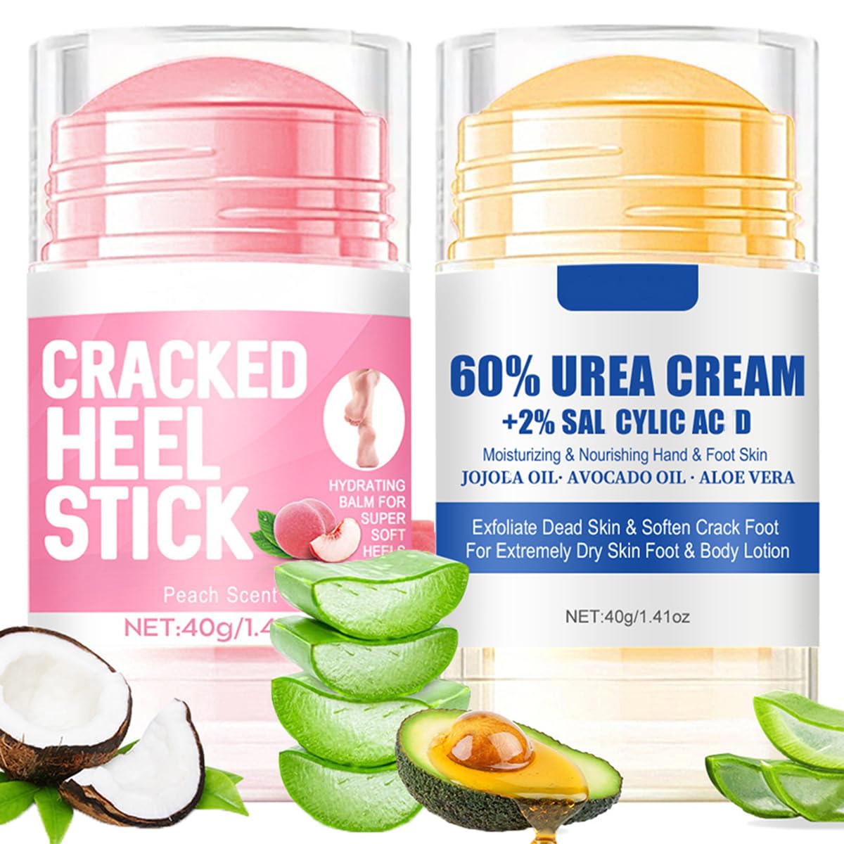 Baorder 2 pezzi Peach Scented and 60% Urea Foot Cream Set idratante Foot Cream, Repair Dry Skin, mani, talloni, gomiti e ginocchia, cura morbida e idratante per donne e uomini